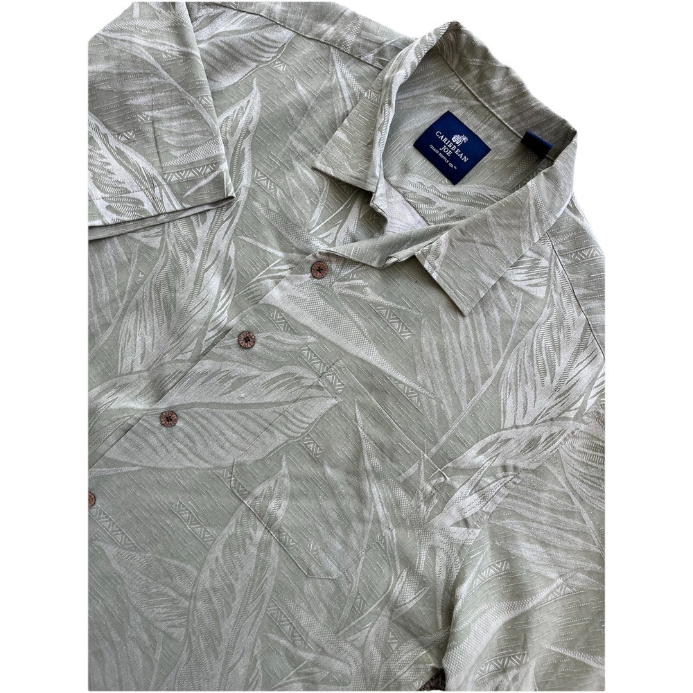 VTG Caribbean Joe 100% Silk camp collar short sleeve button shirt palm‎ Trees XL